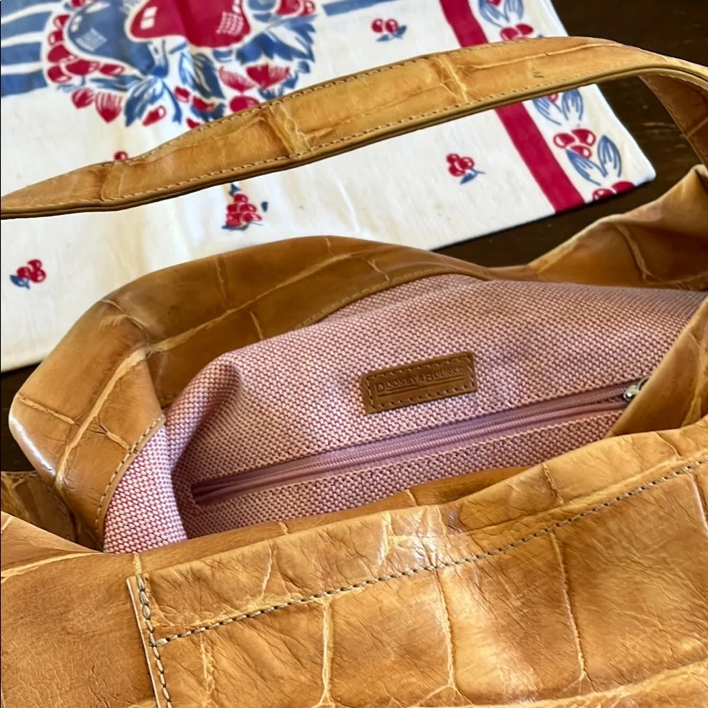 Dooney & Bourke Tan Croc-Embossed Leather Hobo with Silver Hardware